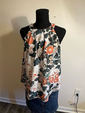 LOFT Floral Halter Tank Top in Cream and Orange